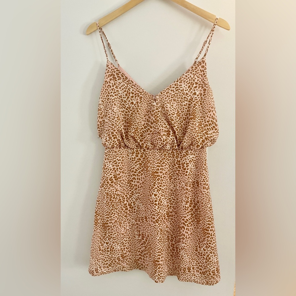 NEW Leopard Print Mini Dress Women’s V-Neck Spaghetti Strap Animal Print Y2K